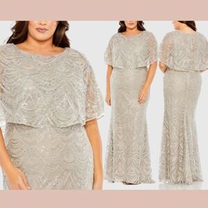 NWT MAC DUGGAL [ 22W ] 20470 High Neck Embellished Column Dress With Cape #S1869